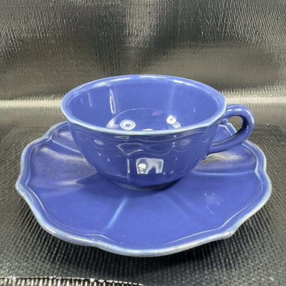 Pierre Deux Blue Teacup And Saucer Set Ceramic Made In Portugal Cup Plate Set - Picture 8 of 16